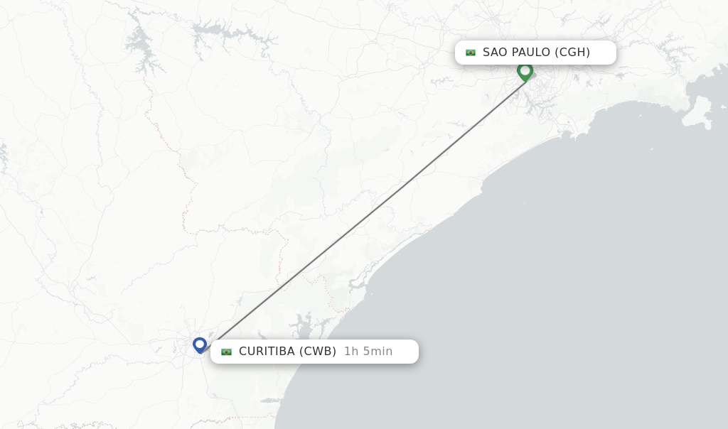 Flights from Sao Paulo to Curitiba route map