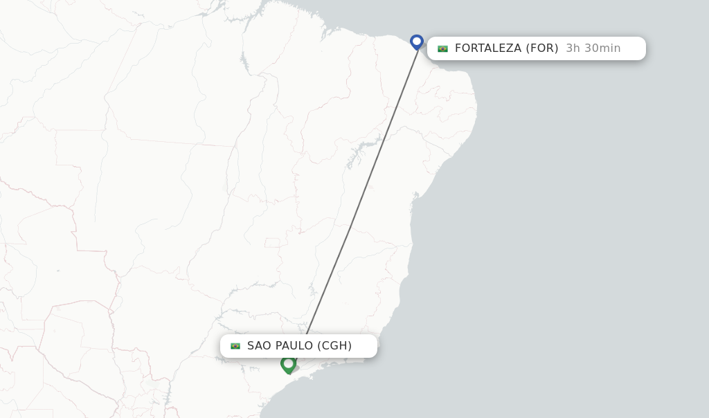 Flights from Sao Paulo to Fortaleza route map