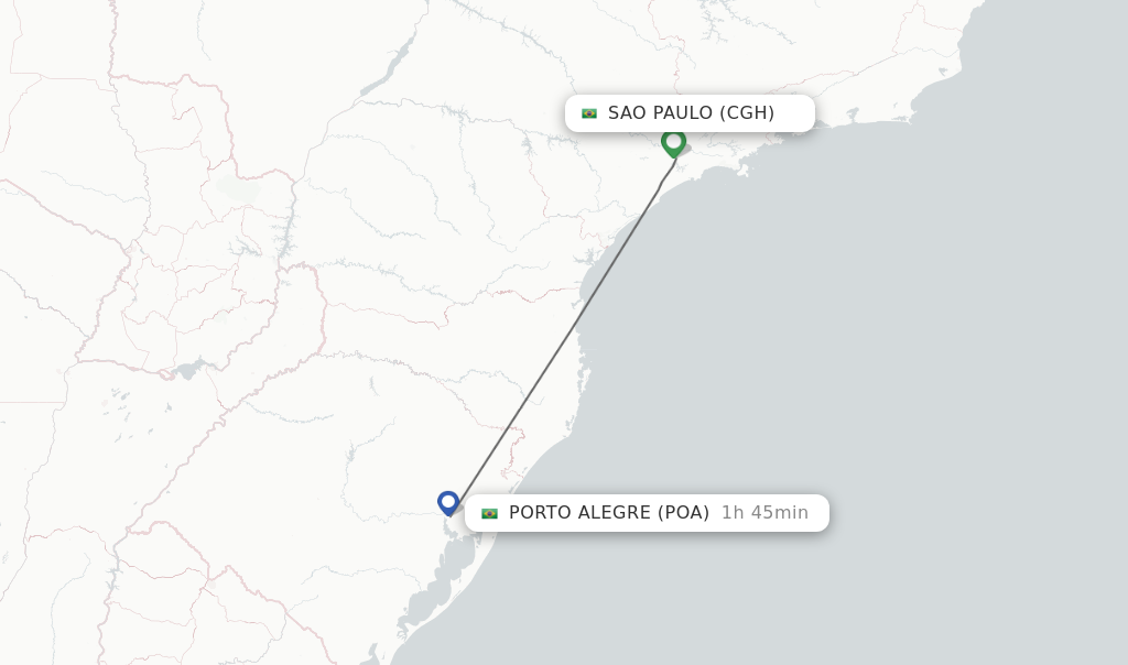 Flights from Sao Paulo to Porto Alegre route map