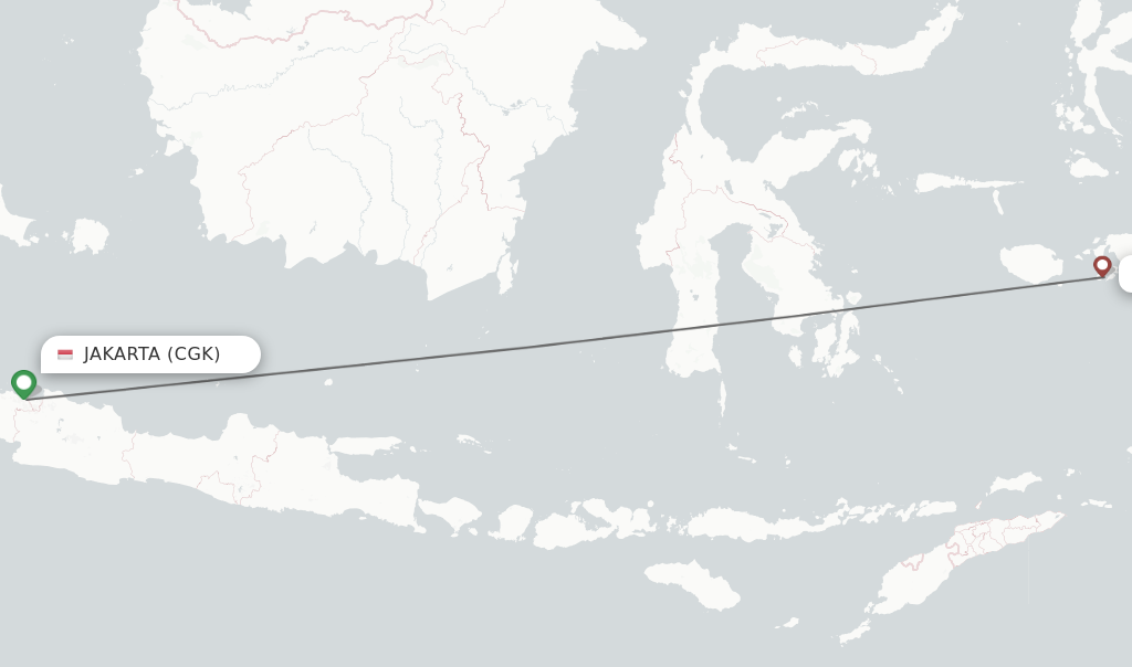 Flights from Jakarta to Ambon route map