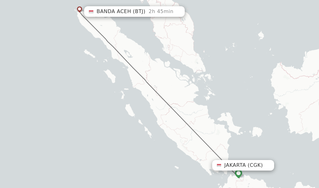 Flights from Jakarta to Banda Aceh route map