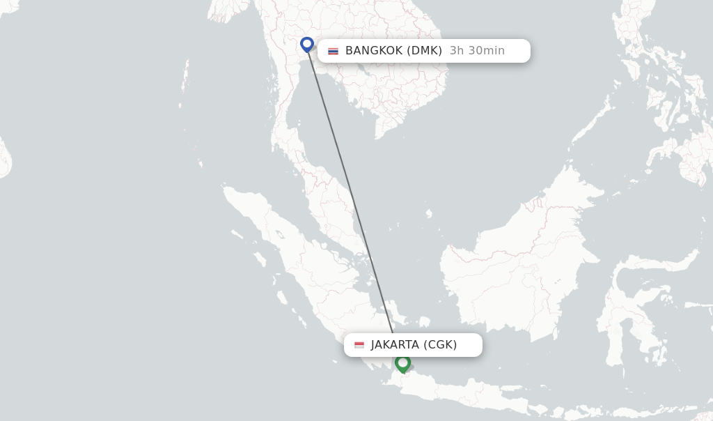 Flights from Jakarta to Bangkok route map
