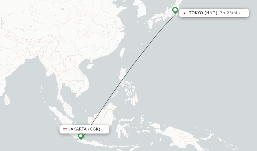 Flights from Jakarta to Tokyo route map