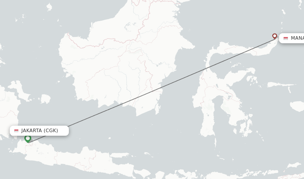 Flights from Jakarta to Manado route map