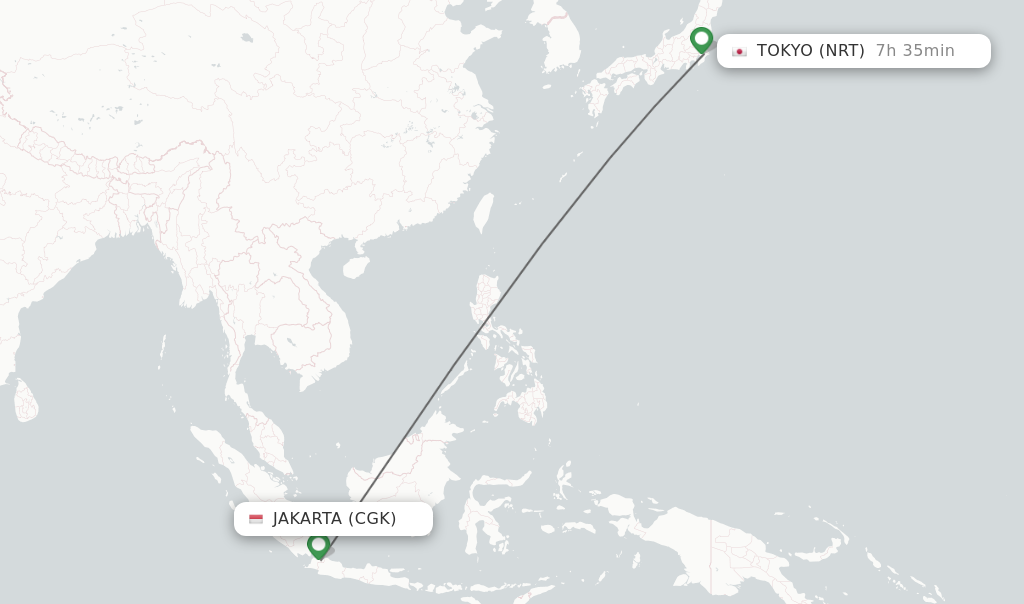 Flights from Jakarta to Tokyo route map