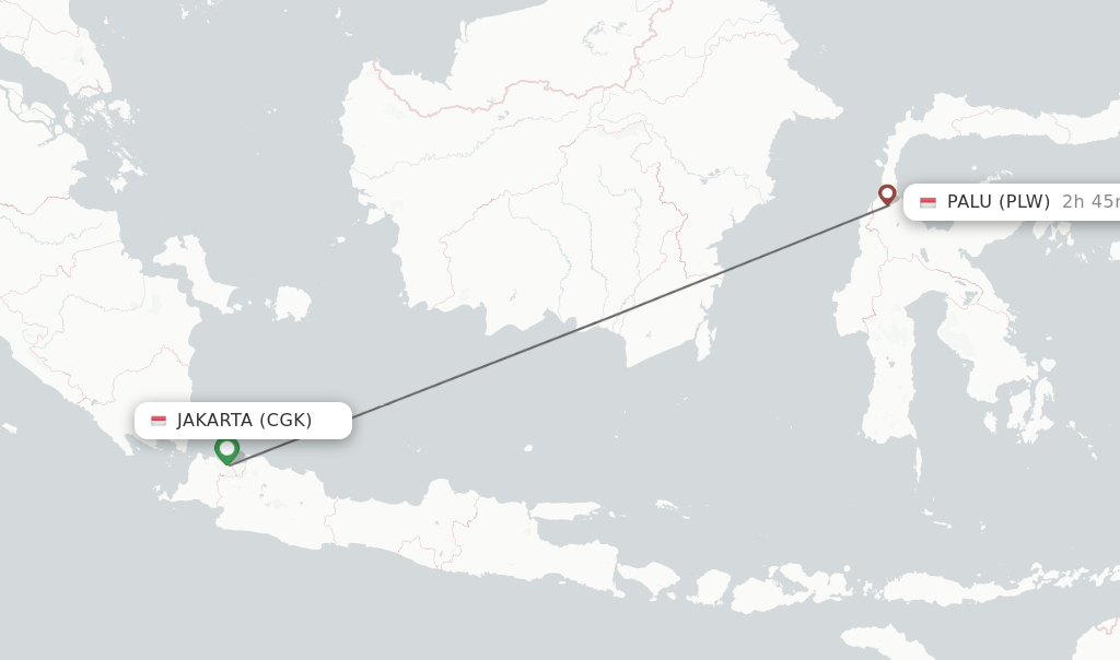 Flights from Jakarta to Palu route map