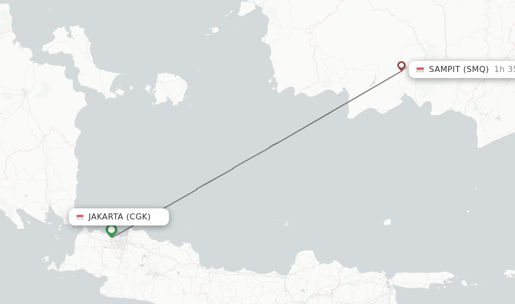 Flights from Jakarta to Sampit route map