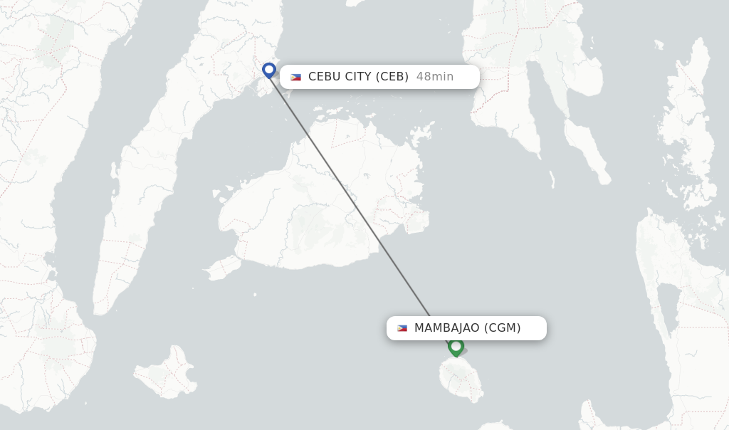 Flights from Mambajao to Cebu City route map
