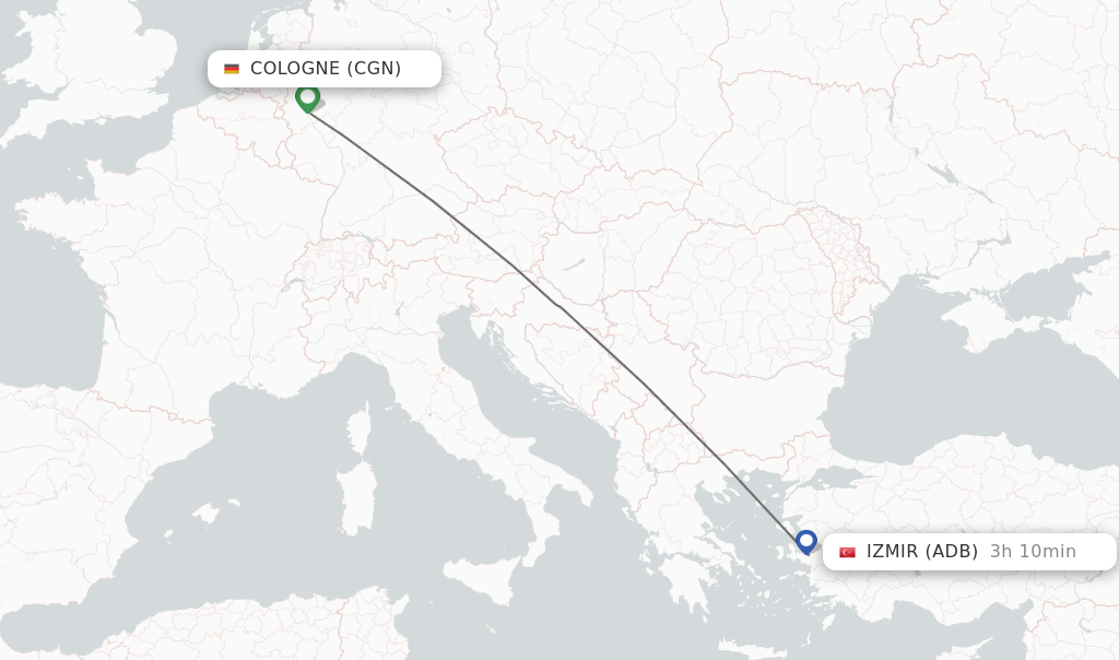 Flights from Cologne to Izmir route map
