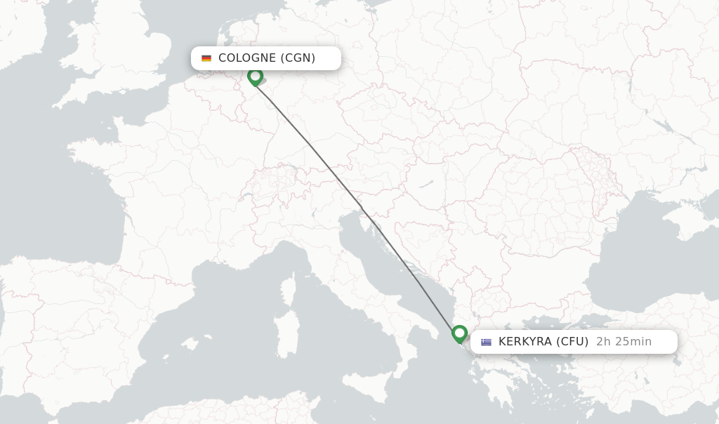 Flights from Cologne to Kerkyra route map