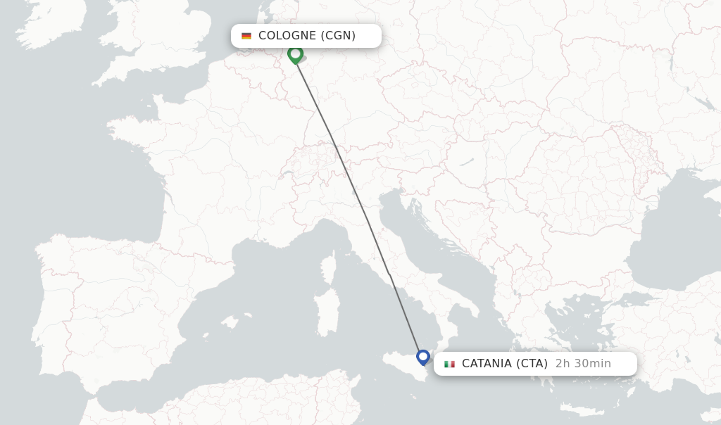 Flights from Cologne to Catania route map