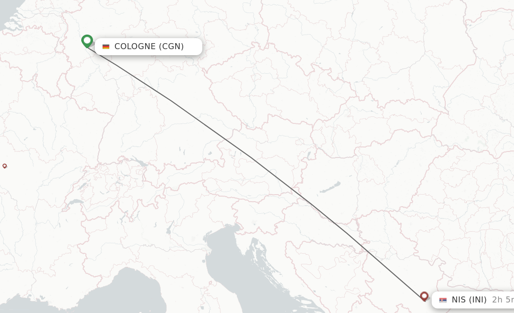 Flights from Cologne to Nis route map