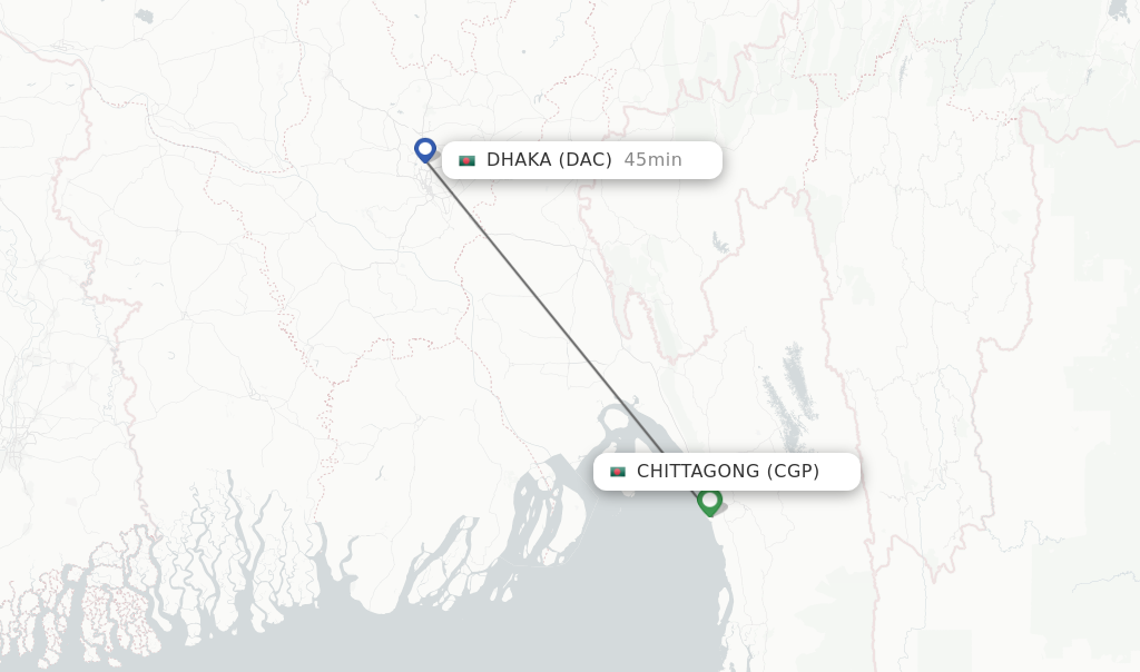 Flights from Chittagong to Dhaka route map