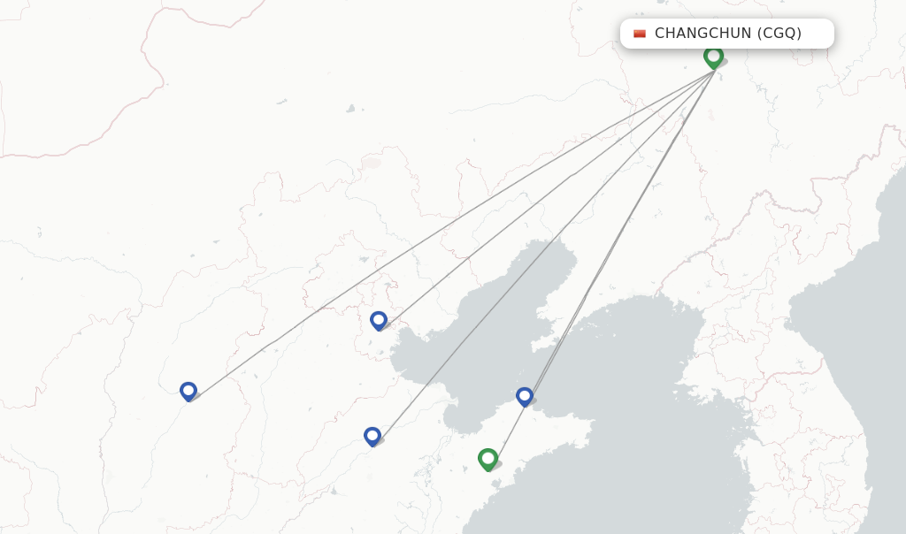 Route map with flights from Changchun with Shandong Airlines