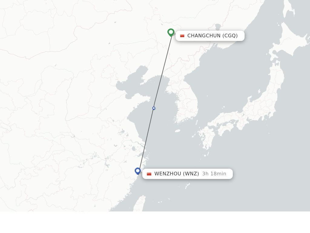 Flights from Changchun to Wenzhou route map