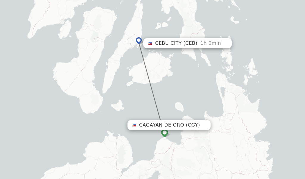 Flights from Cagayan De Oro to Cebu City route map