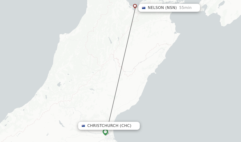 Flights from Christchurch to Nelson route map