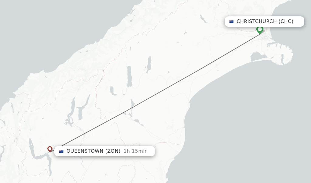Flights from Christchurch to Queenstown route map