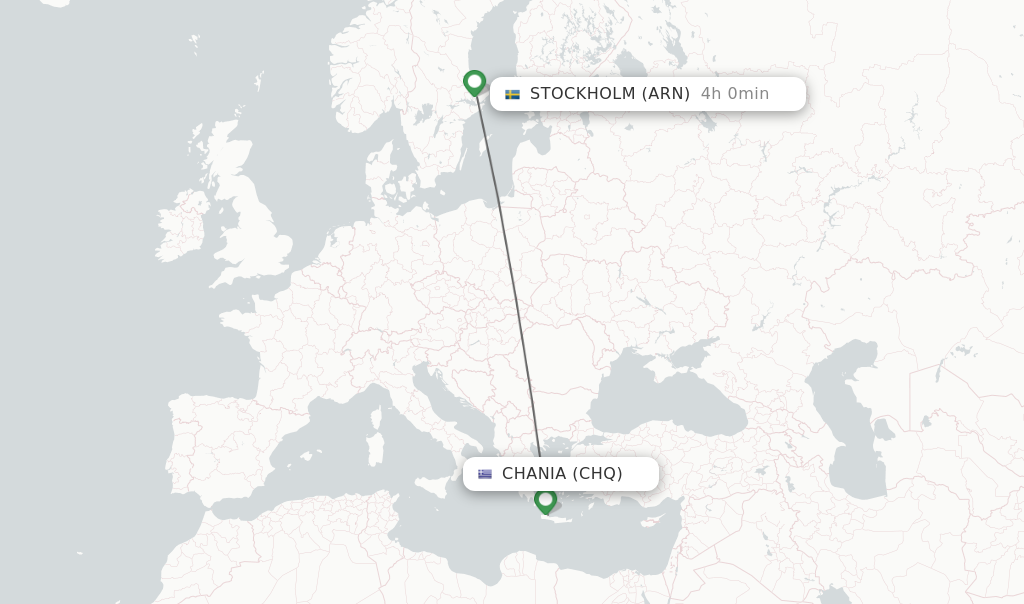 Flights from Chania to Stockholm route map