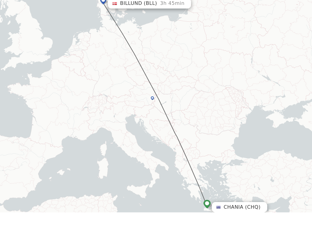 Flights from Chania to Billund route map