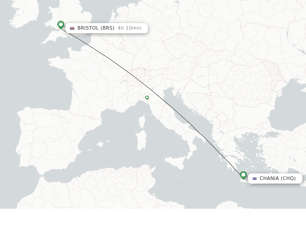 Flights from Chania to Bristol route map