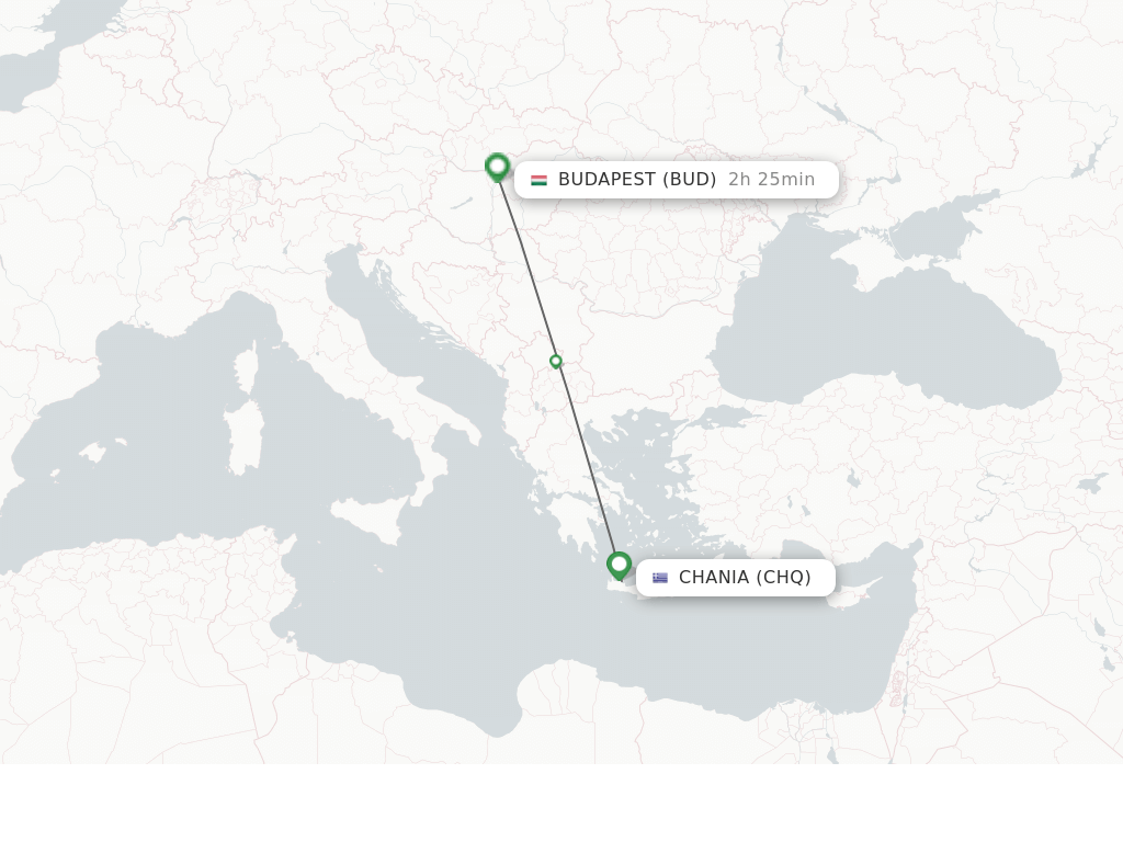 Flights from Chania to Budapest route map