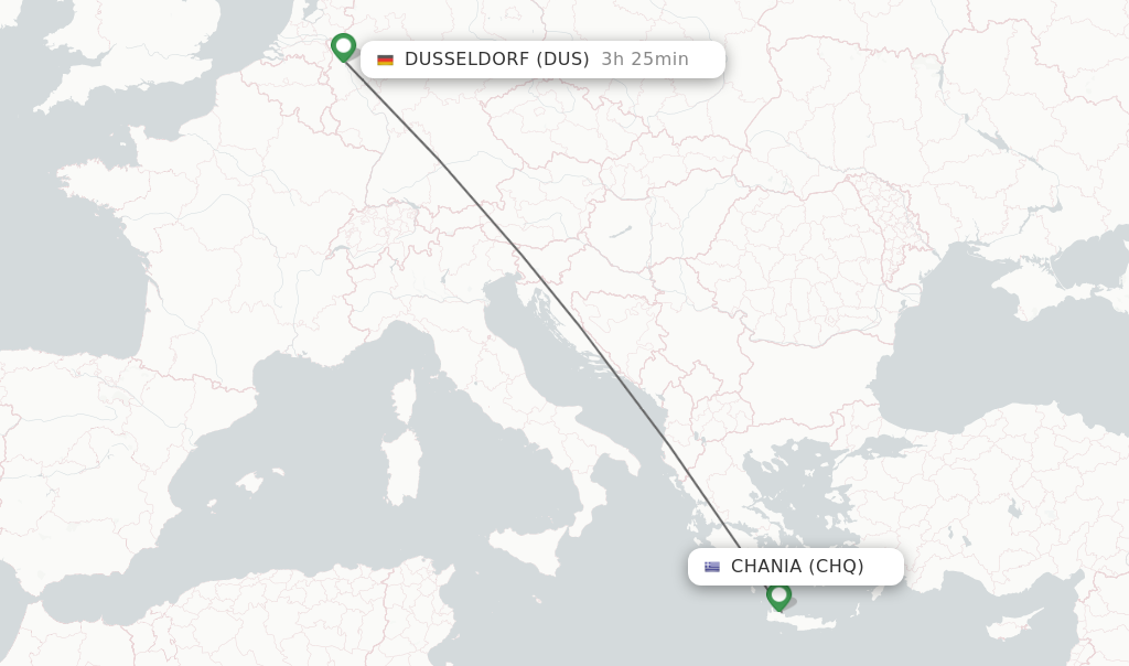 Flights from Chania to Dusseldorf route map