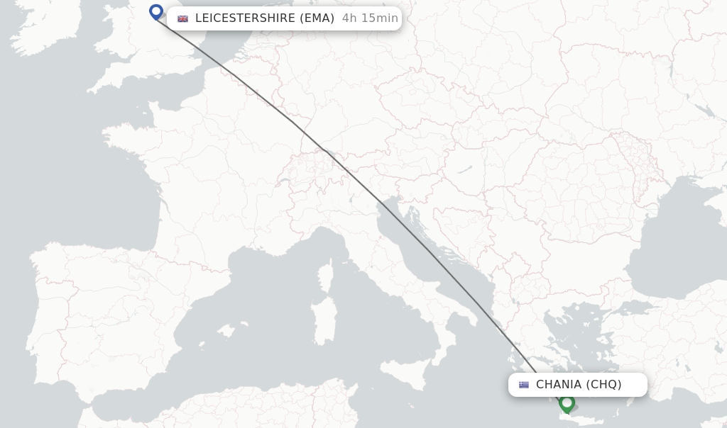 Flights from Chania to Leicestershire route map