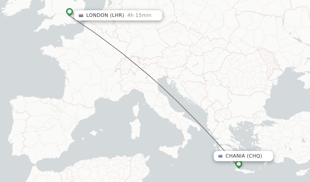 Flights from Chania to London route map