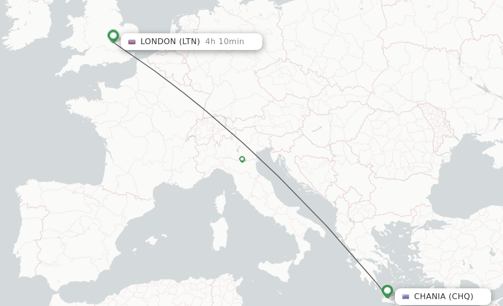 Flights from Chania to London route map
