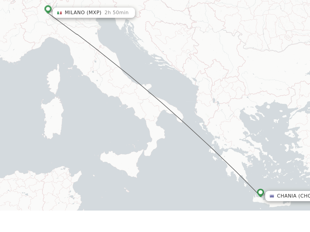 Flights from Chania to Milan route map