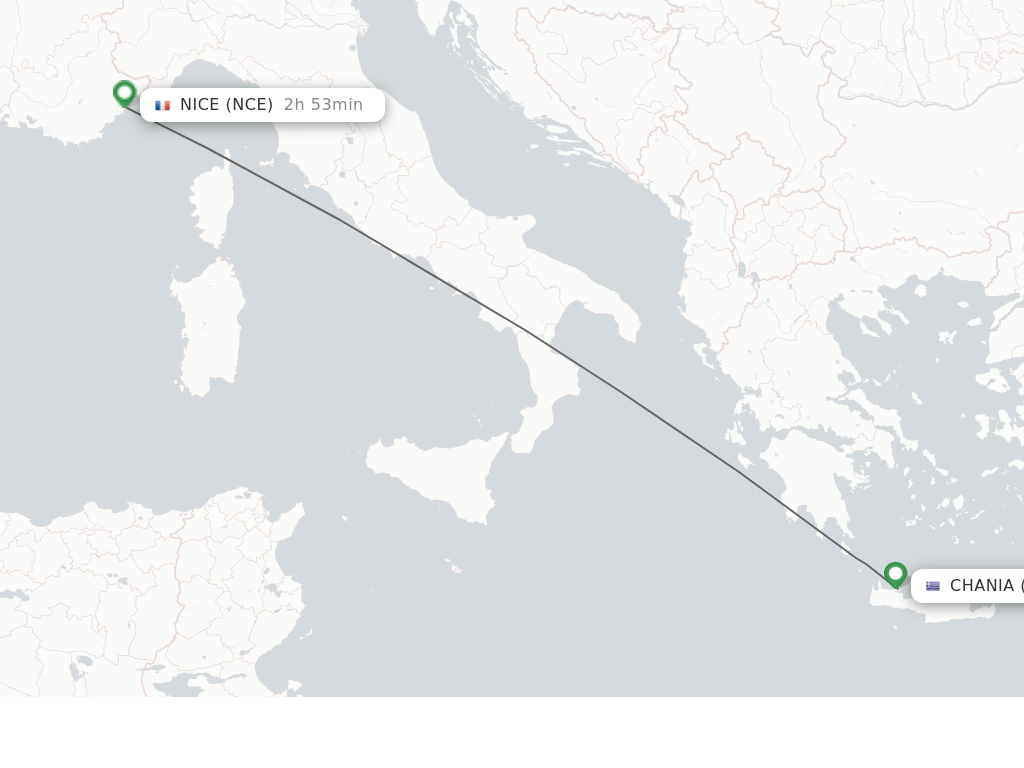 Flights from Chania to Nice route map