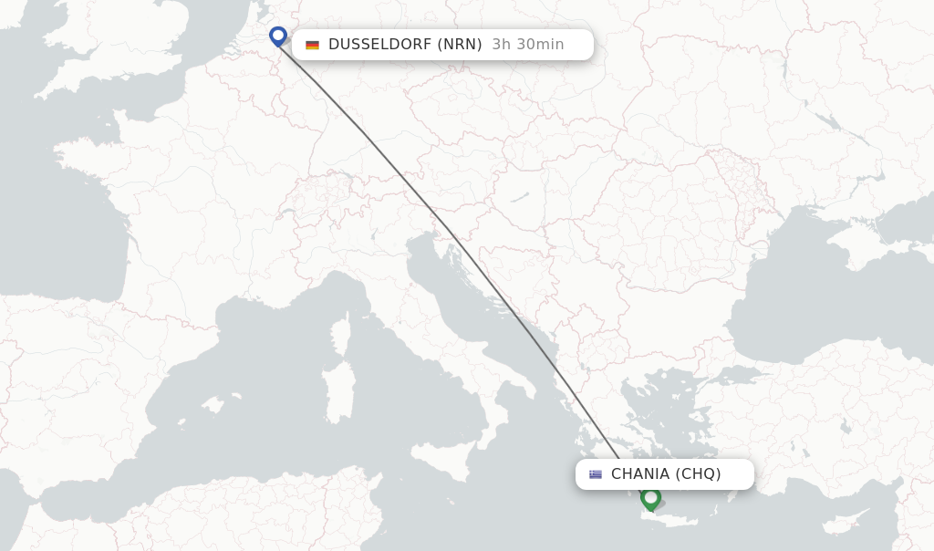 Flights from Chania to Dusseldorf route map