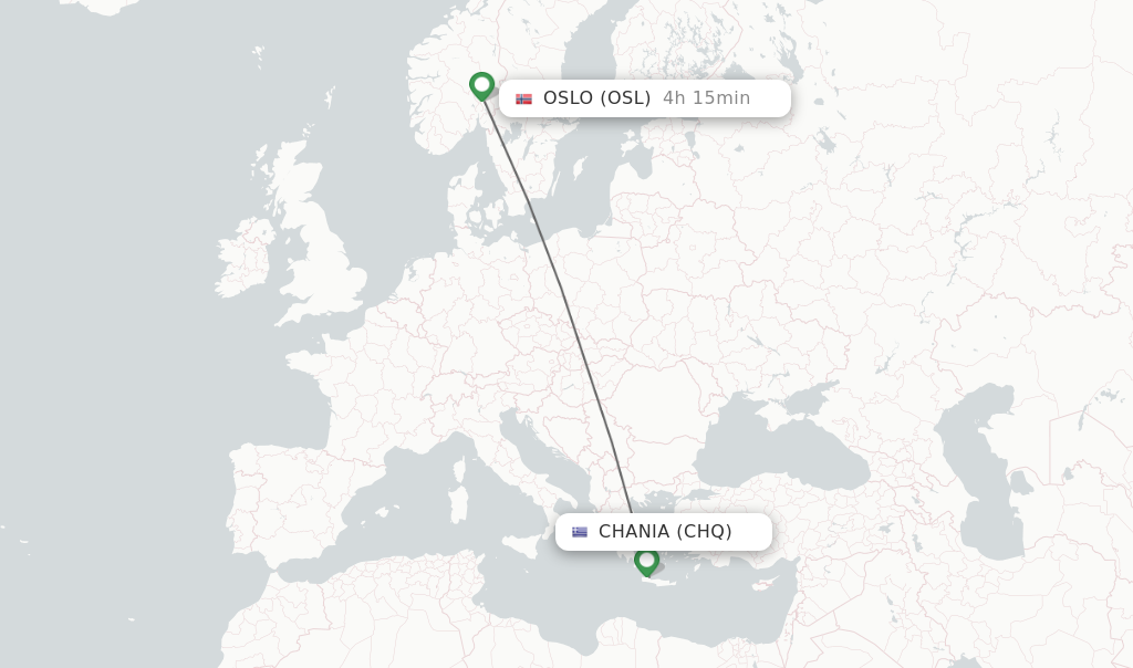 Flights from Chania to Oslo route map