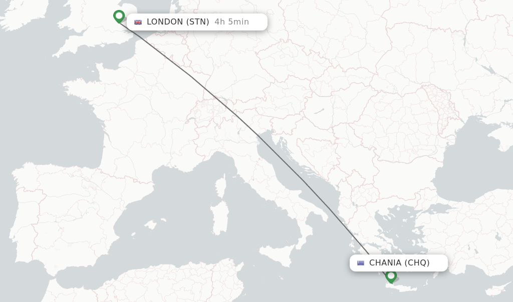 Flights from Chania to London route map