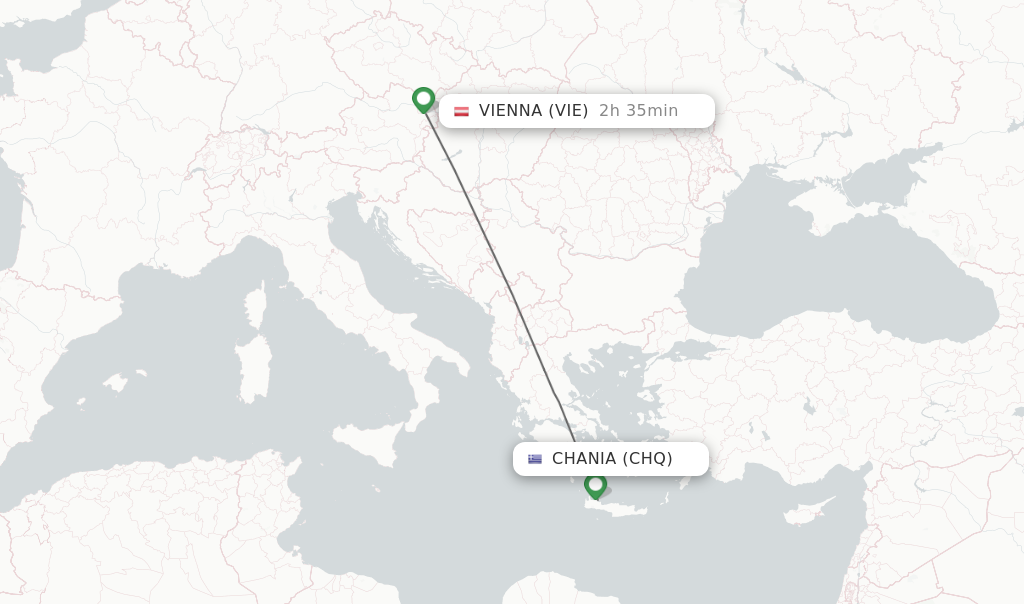 Flights from Chania to Vienna route map
