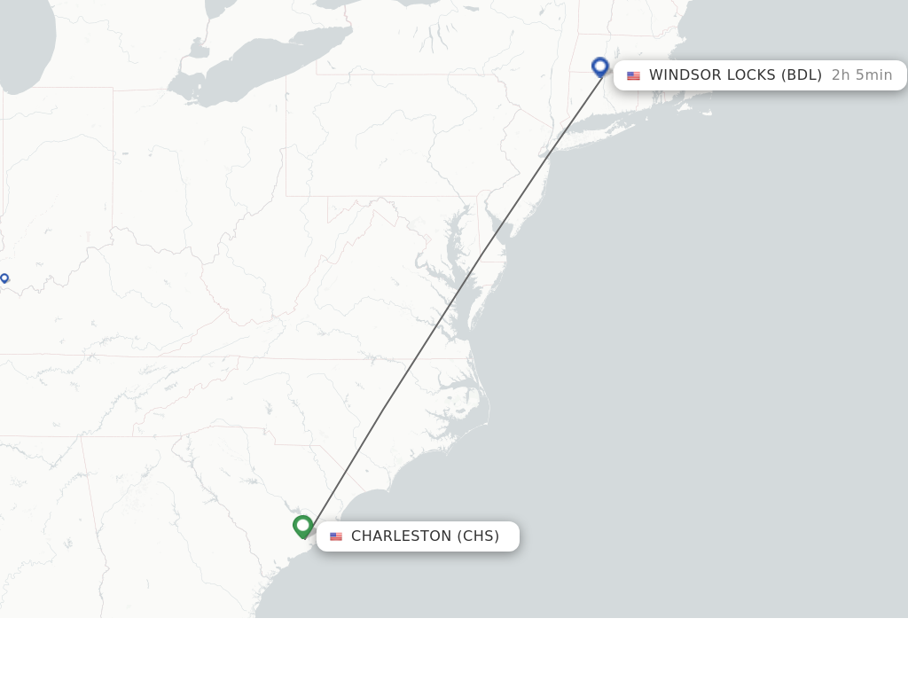 Flights from Charleston to Hartford route map