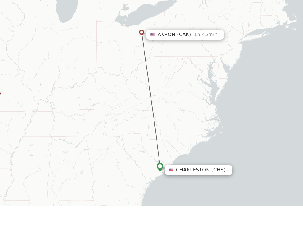 Flights from Charleston to Akron route map