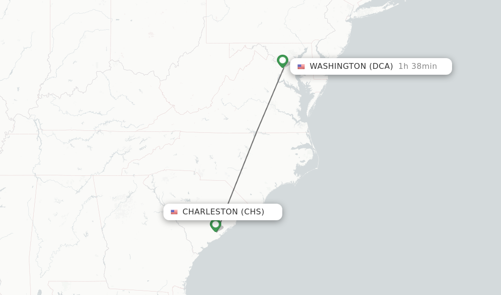 Flights from Charleston to Washington route map