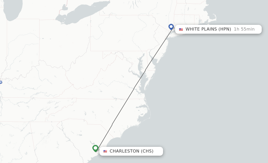Flights from Charleston to Westchester County route map