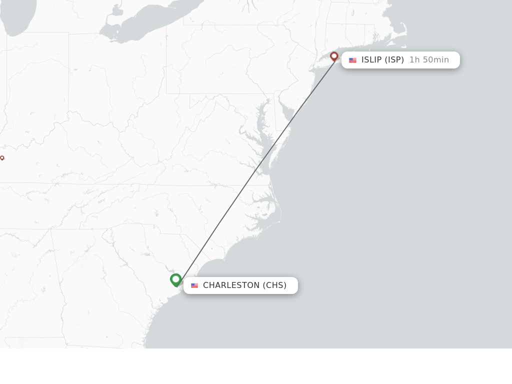 Flights from Charleston to Islip route map