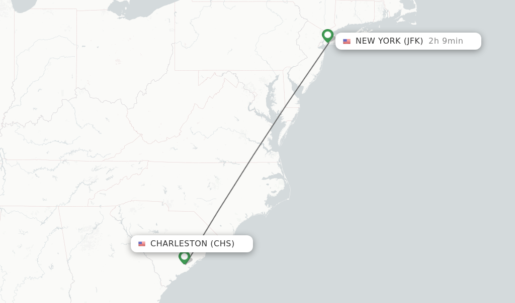 Flights from Charleston to New York route map