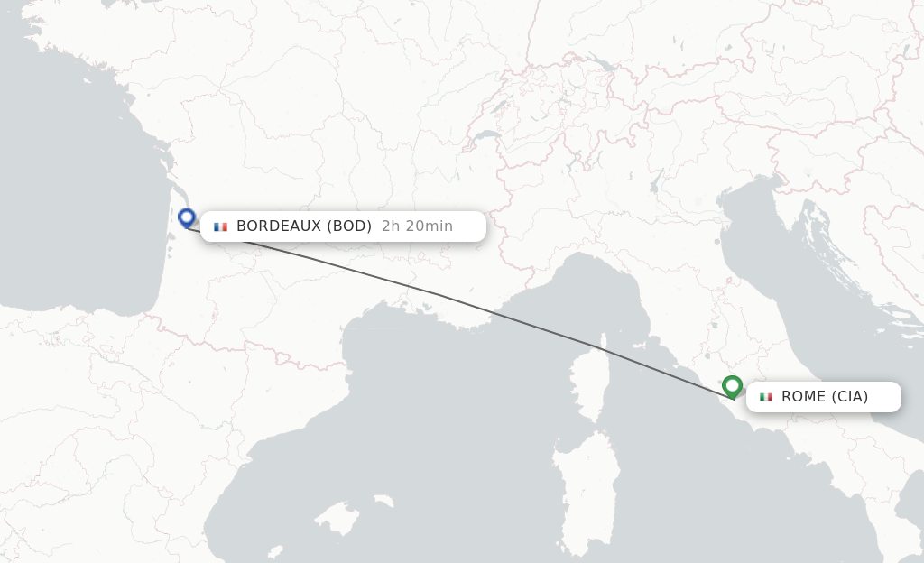 Flights from Rome to Bordeaux route map