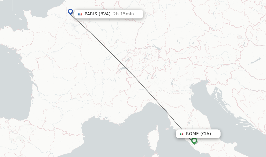 Flights from Rome to Paris route map