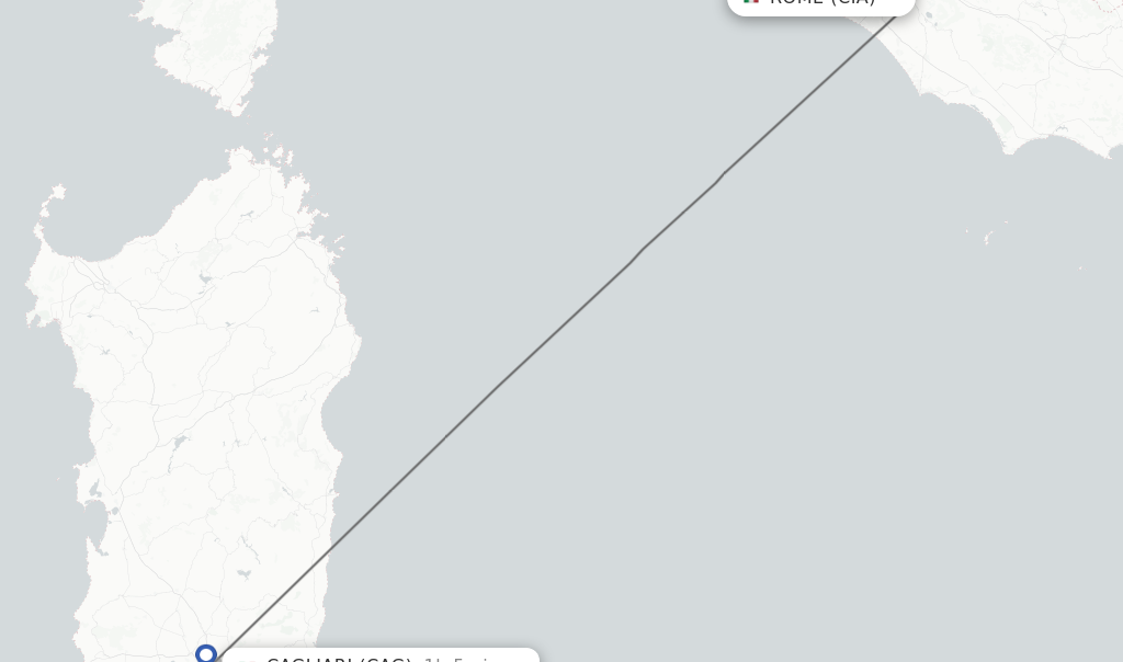 Flights from Rome to Cagliari route map