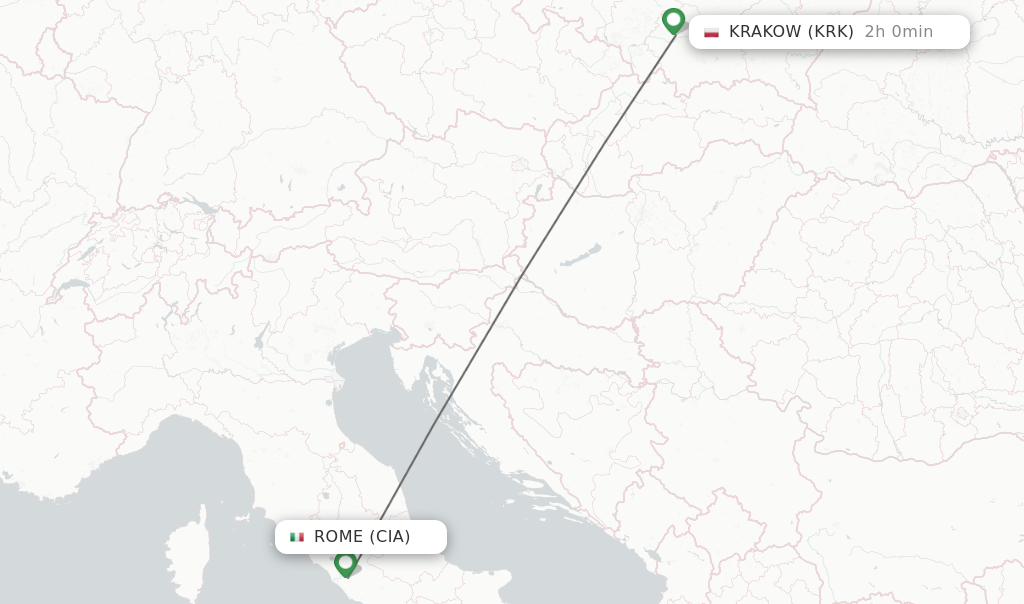 Flights from Rome to Krakow route map