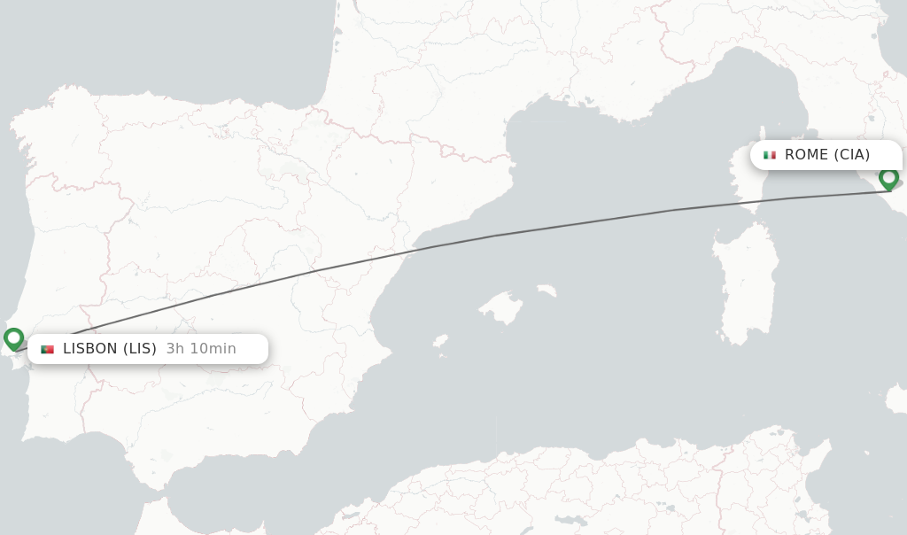 Flights from Rome to Lisbon route map