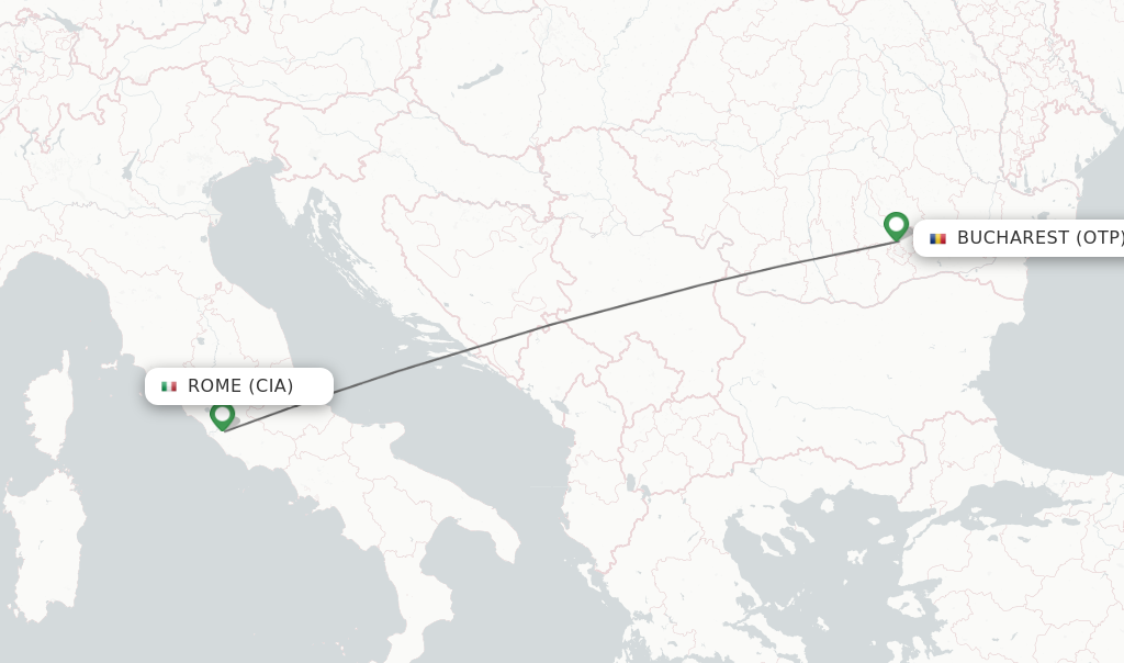 Flights from Rome to Bucharest route map