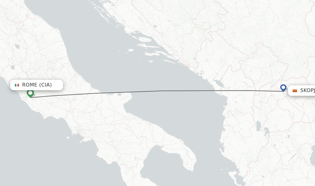 Flights from Rome to Skopje route map