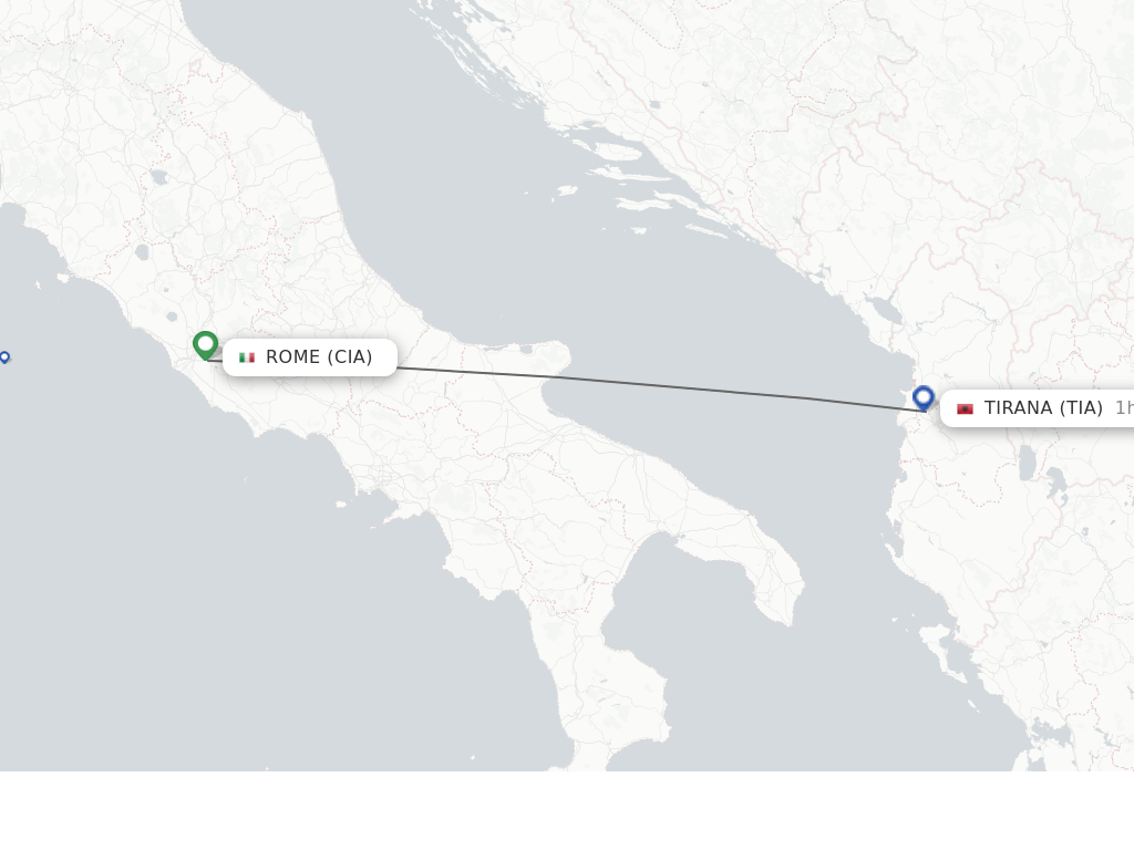 Flights from Rome to Tirana route map